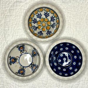 3 Polish Pottery round condiment bowls